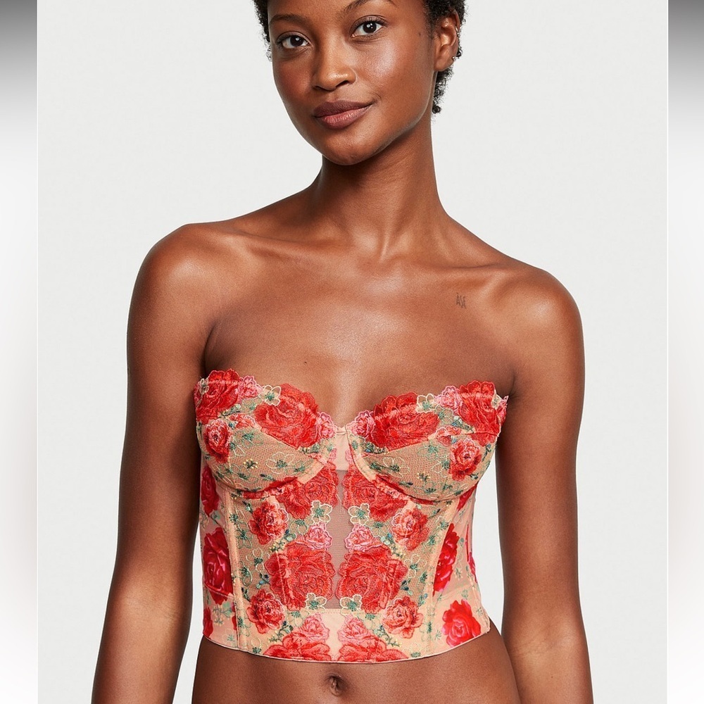 Victoria’s Secret dream angels Strapless Floral Embroidery Corset Top size 32C